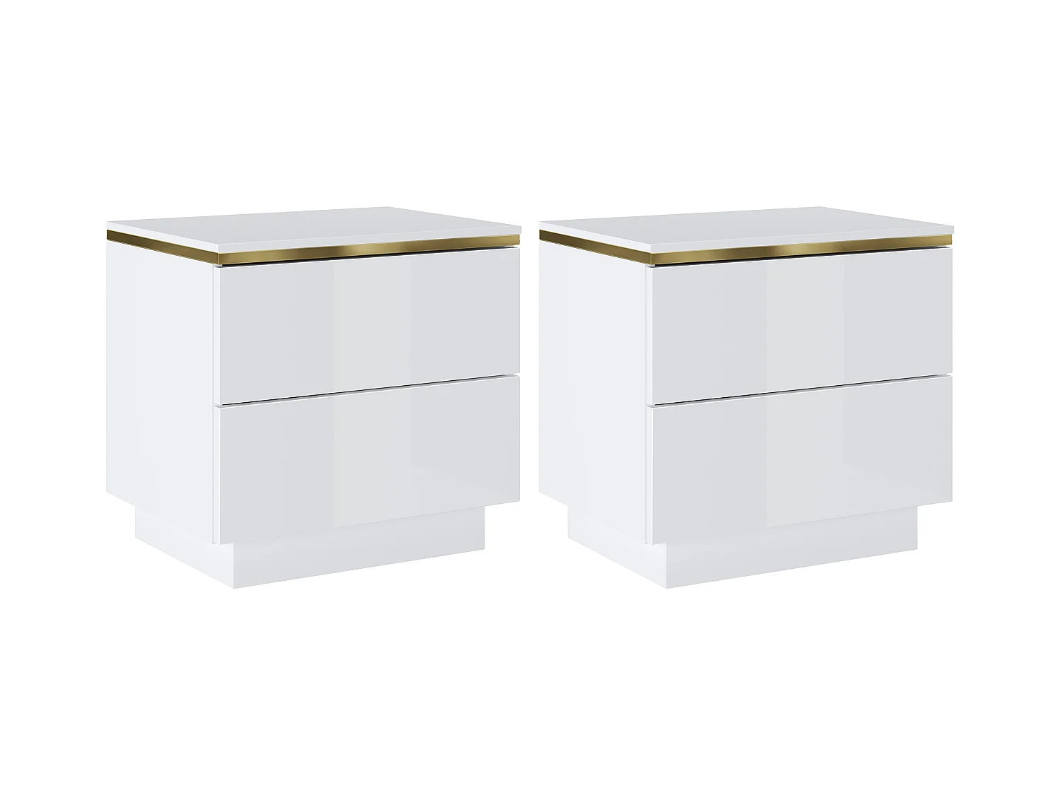 Sæt med 2 sengeborde med 2 skuffer - Hvid højglans og guld - VUKIA af Pascal Morabito