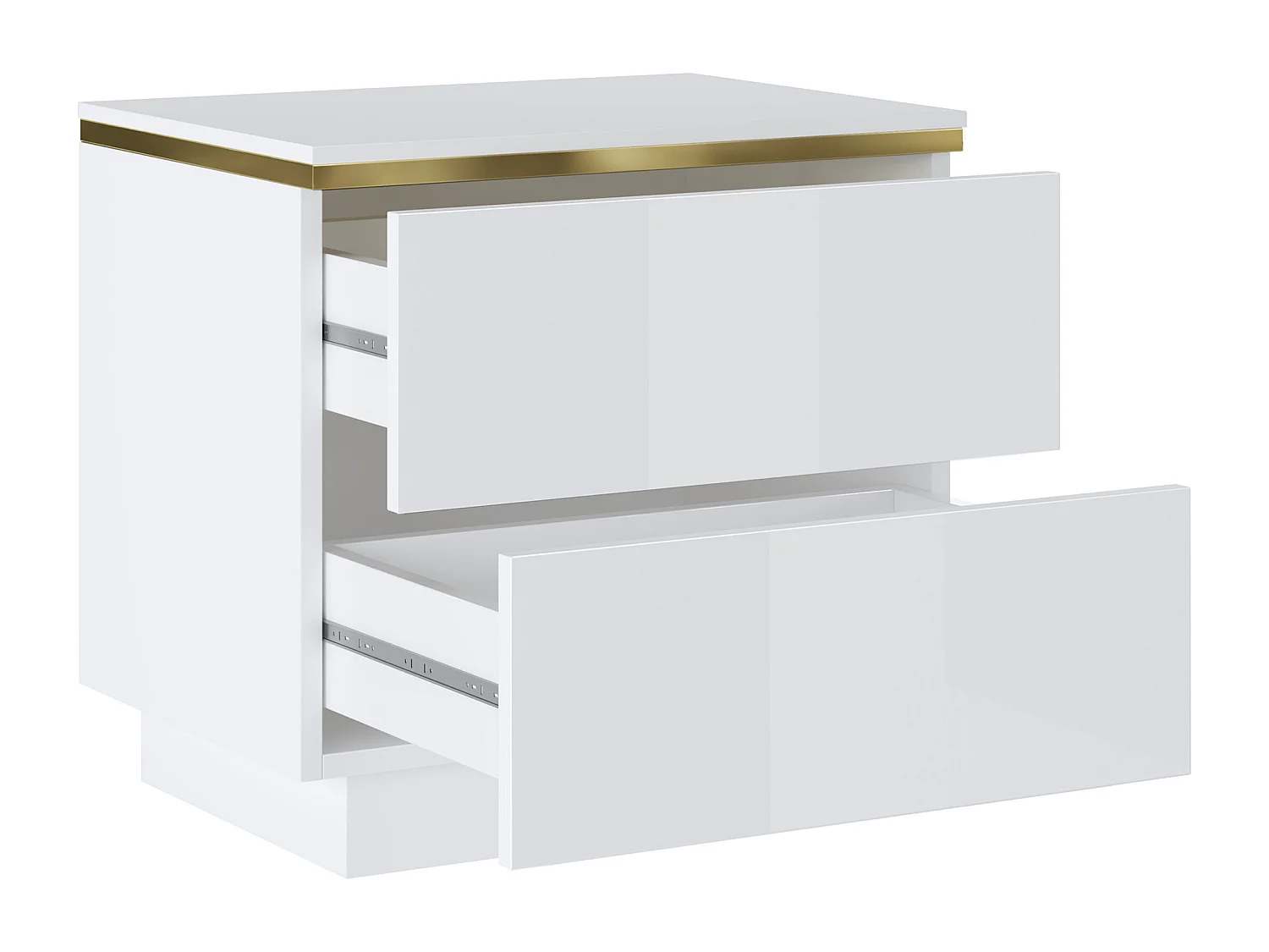 Zestaw 2 szafek nocnych z 2 szufladami - Biały z połyskiem i złoty - VUKIA marki Pascal Morabito