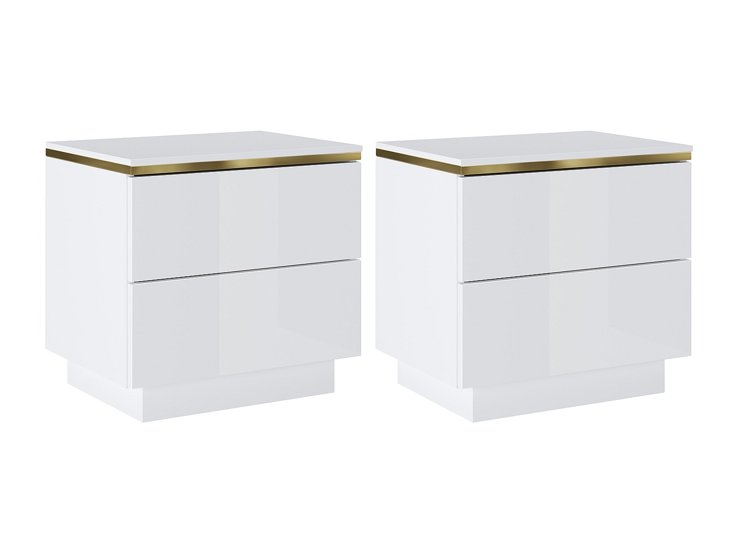 Nachttische 2er-Set mit 2 Schubladen - Weiß glänzend & Goldfarben - VUKIA v günstig online kaufen