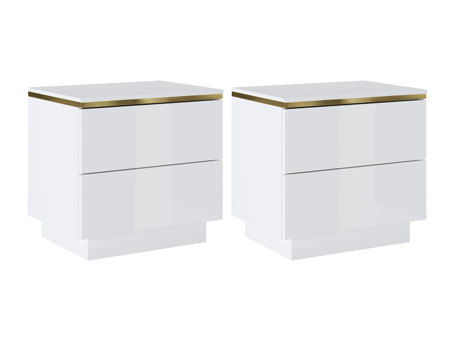 Zestaw 2 szafek nocnych z 2 szufladami - Biały z połyskiem i złoty - VUKIA marki Pascal Morabito