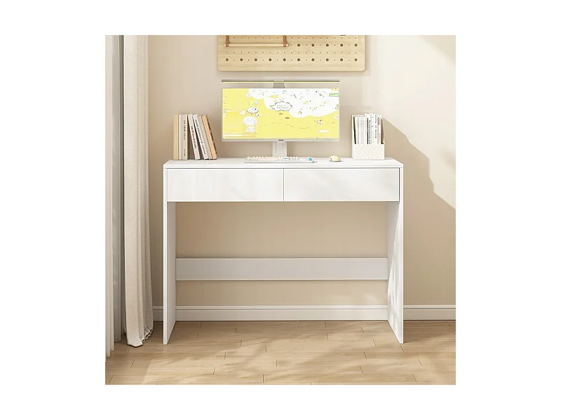 MODERNER WEISSER COMPUTERTISCH MIT 2 SCHUBLADEN LOFT TOILETTENTISCH 100 CM
