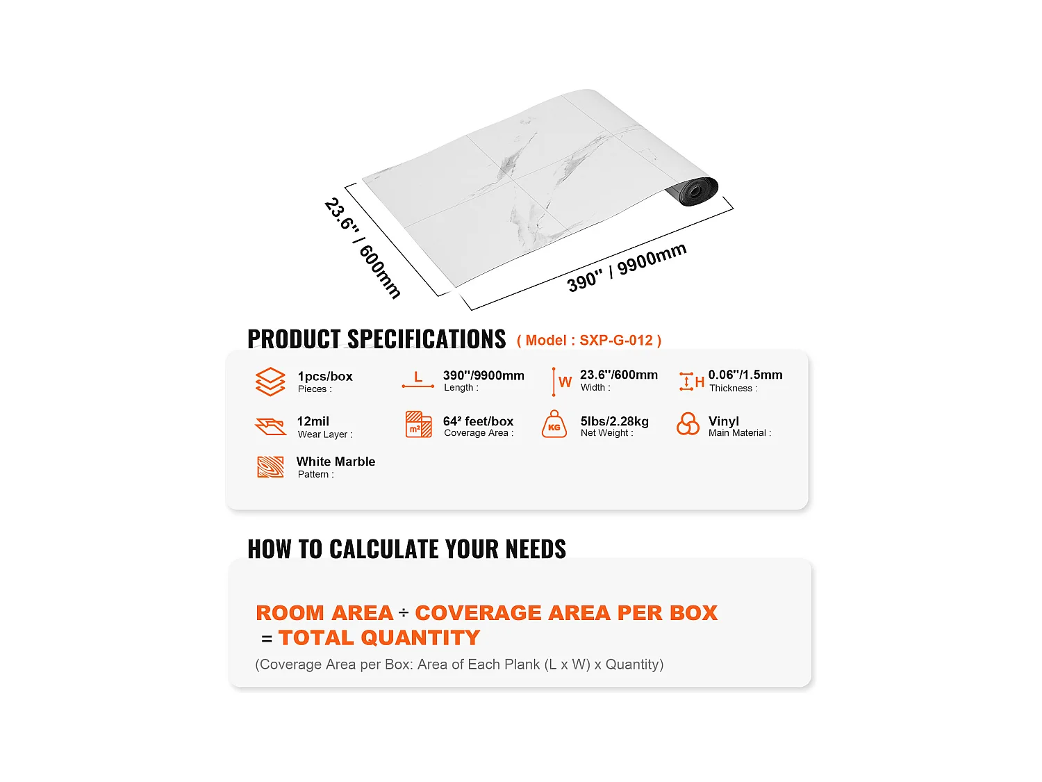 Revêtement de Sol SucceBuy en Vinyle Auto-adhésifs 82.55cm 1.5mm d'Épaisseur, à Décoller, Texture en Marbre Blanc pour la Décoration Intérieure