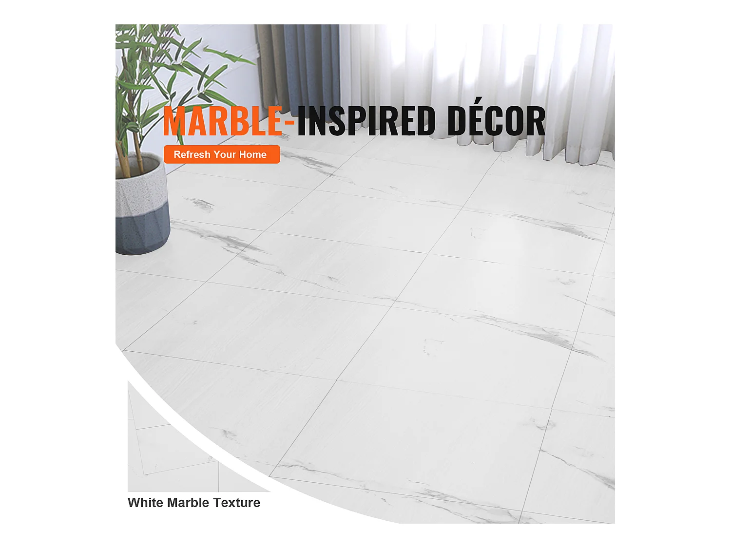 Revêtement de Sol SucceBuy en Vinyle Auto-adhésifs 82.55cm 1.5mm d'Épaisseur, à Décoller, Texture en Marbre Blanc pour la Décoration Intérieure