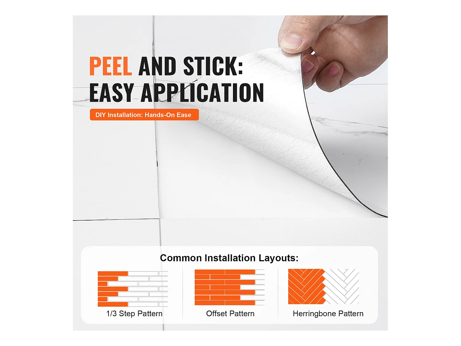 Revêtement de Sol SucceBuy en Vinyle Auto-adhésifs 82.55cm 1.5mm d'Épaisseur, à Décoller, Texture en Marbre Blanc pour la Décoration Intérieure