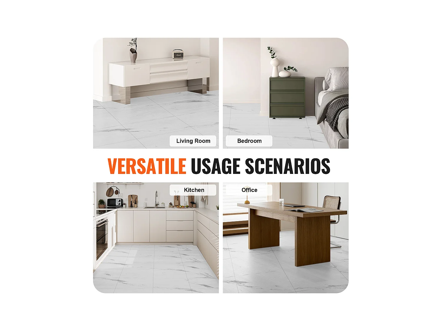 Revêtement de Sol SucceBuy en Vinyle Auto-adhésifs 82.55cm 1.5mm d'Épaisseur, à Décoller, Texture en Marbre Blanc pour la Décoration Intérieure