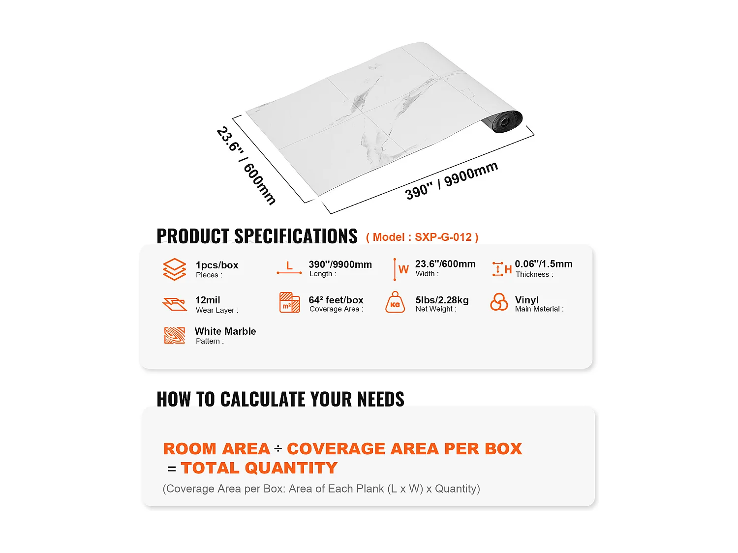 Revêtement de Sol SucceBuy en Vinyle Auto-adhésifs 82.55cm 1.5mm d'Épaisseur, à Décoller, Texture en Marbre Blanc pour la Décoration Intérieure