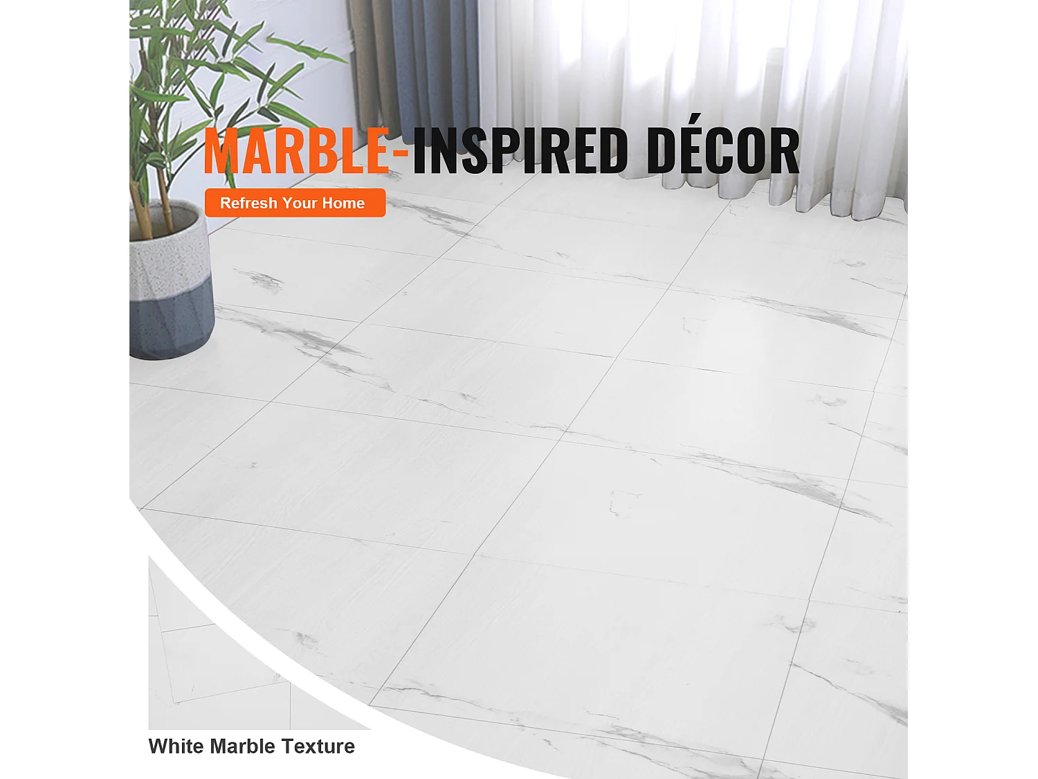 Revêtement de Sol SucceBuy en Vinyle Auto-adhésifs 82.55cm 1.5mm d'Épaisseur, à Décoller, Texture en Marbre Blanc pour la Décoration Intérieure