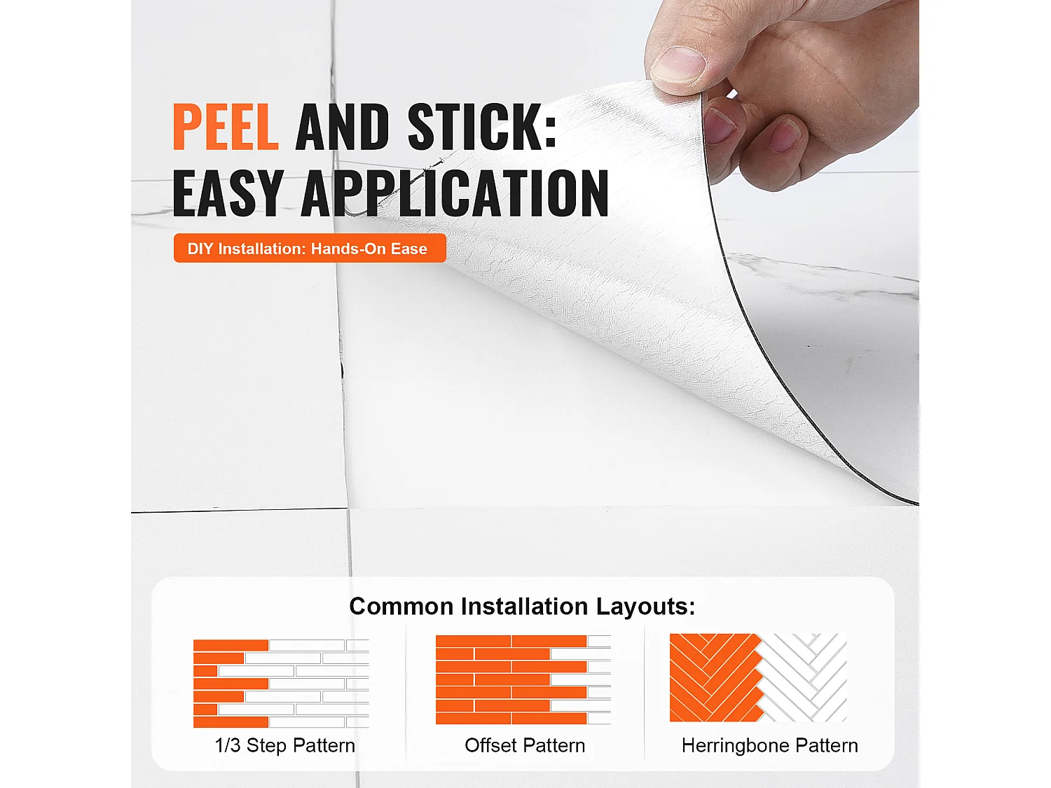 Revêtement de Sol SucceBuy en Vinyle Auto-adhésifs 82.55cm 1.5mm d'Épaisseur, à Décoller, Texture en Marbre Blanc pour la Décoration Intérieure