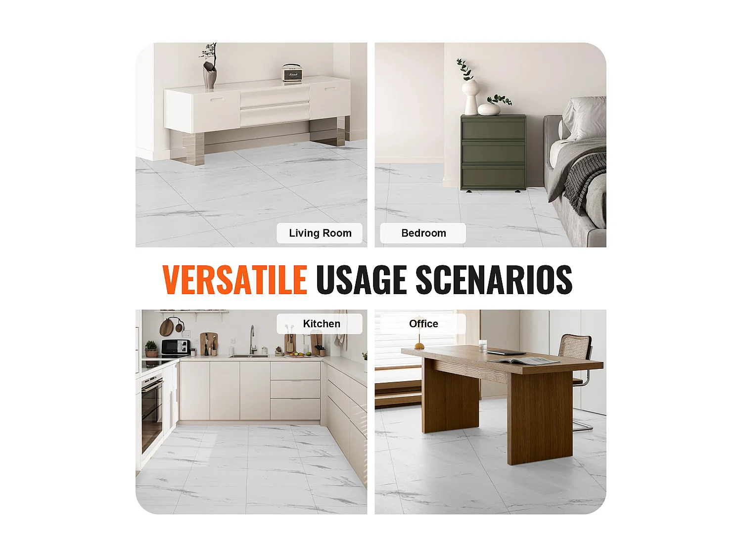 Revêtement de Sol SucceBuy en Vinyle Auto-adhésifs 82.55cm 1.5mm d'Épaisseur, à Décoller, Texture en Marbre Blanc pour la Décoration Intérieure