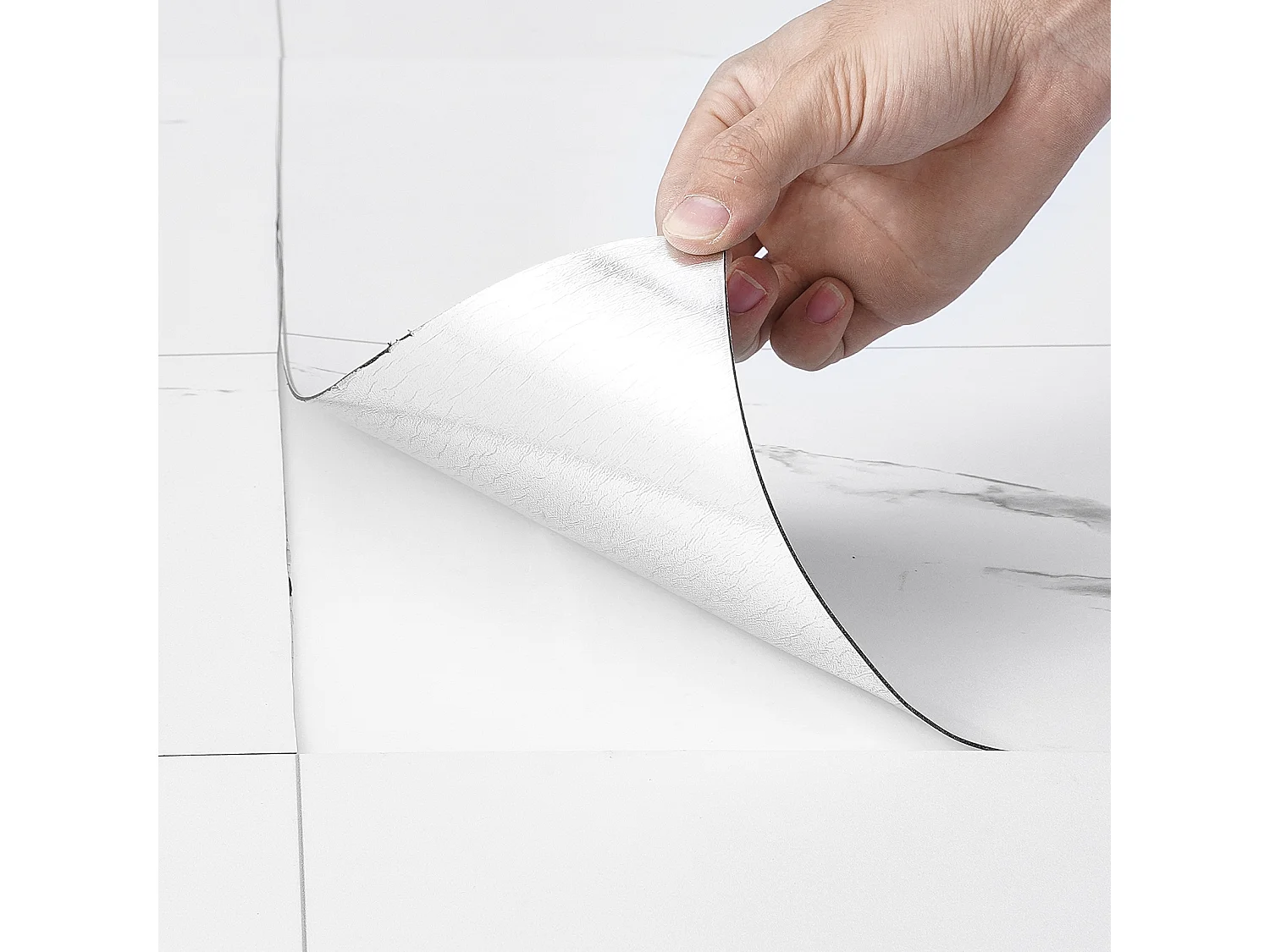 Revêtement de Sol SucceBuy en Vinyle Auto-adhésifs 82.55cm 1.5mm d'Épaisseur, à Décoller, Texture en Marbre Blanc pour la Décoration Intérieure