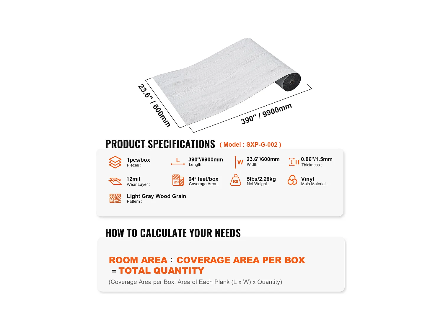 Revêtement de Sol SucceBuy en Vinyle Autocollants 82.55cm, Épaisseur 1.5mm, Grain de Bois Gris Clair, à Coller et Décoller, pour Salle à Manger