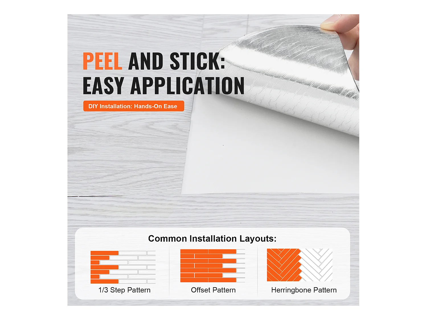 Revêtement de Sol SucceBuy en Vinyle Autocollants 82.55cm, Épaisseur 1.5mm, Grain de Bois Gris Clair, à Coller et Décoller, pour Salle à Manger