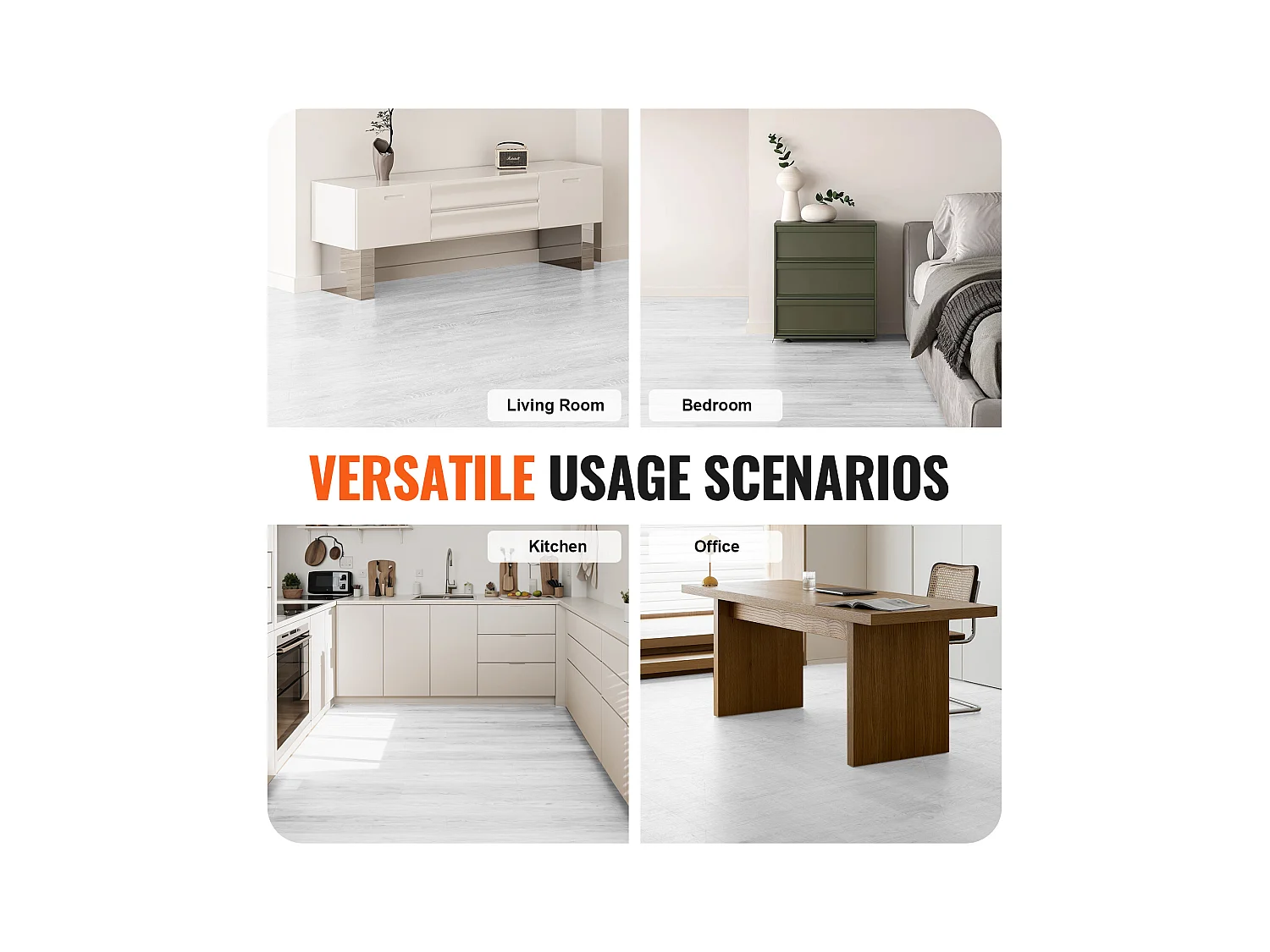 Revêtement de Sol SucceBuy en Vinyle Autocollants 82.55cm, Épaisseur 1.5mm, Grain de Bois Gris Clair, à Coller et Décoller, pour Salle à Manger