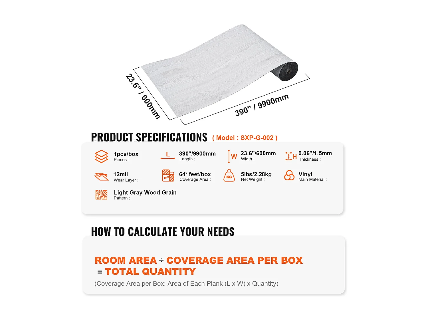 Revêtement de Sol SucceBuy en Vinyle Autocollants 82.55cm, Épaisseur 1.5mm, Grain de Bois Gris Clair, à Coller et Décoller, pour Salle à Manger