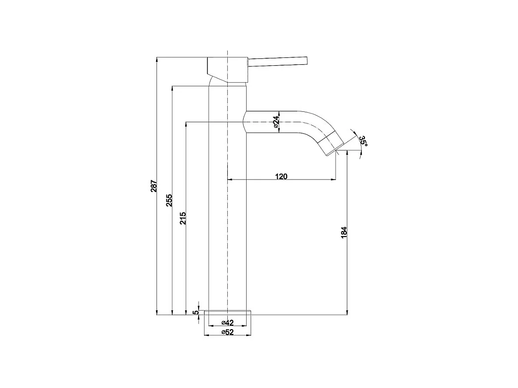 Mitigeur monotrou haut pour lavabo "Velthara" en laiton chromé pour plan de travail