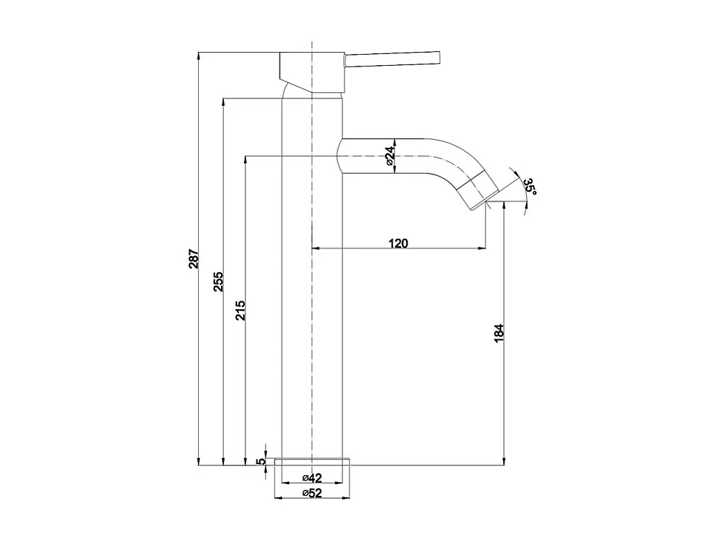 "Velthara" Einloch-Waschtischmischer mit hohem Auslauf aus verchromtem Messing für die Arbeitsplatte