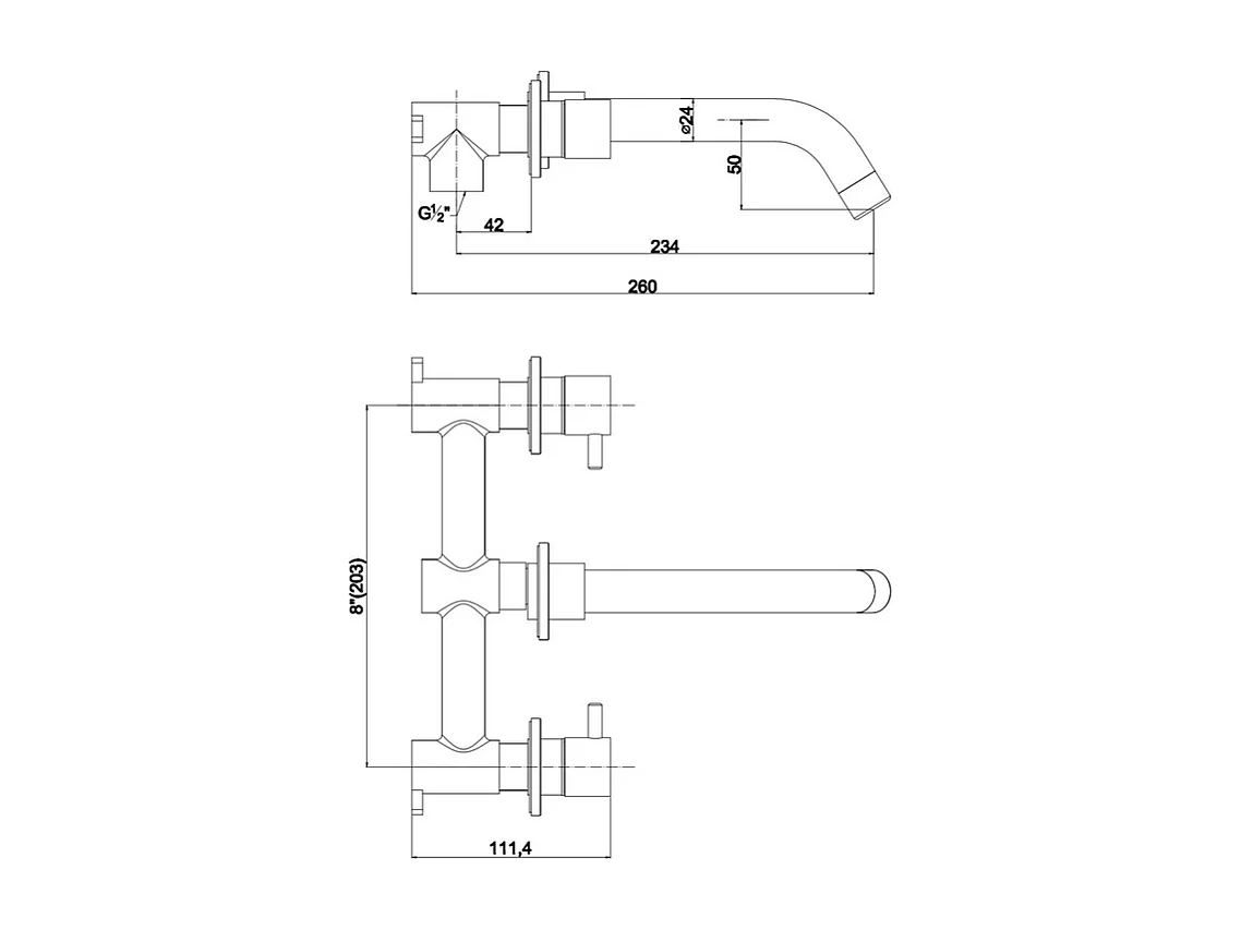 "Ismara" Wand-Waschtischmischer aus verchromtem Messing