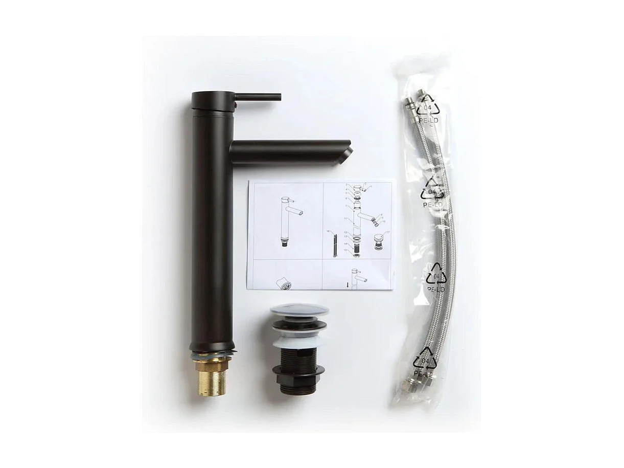 Bateria umywalkowa z wysoką wylewką "Lorian" w kolorze czarnego mosiądzu z matowym wykończeniem