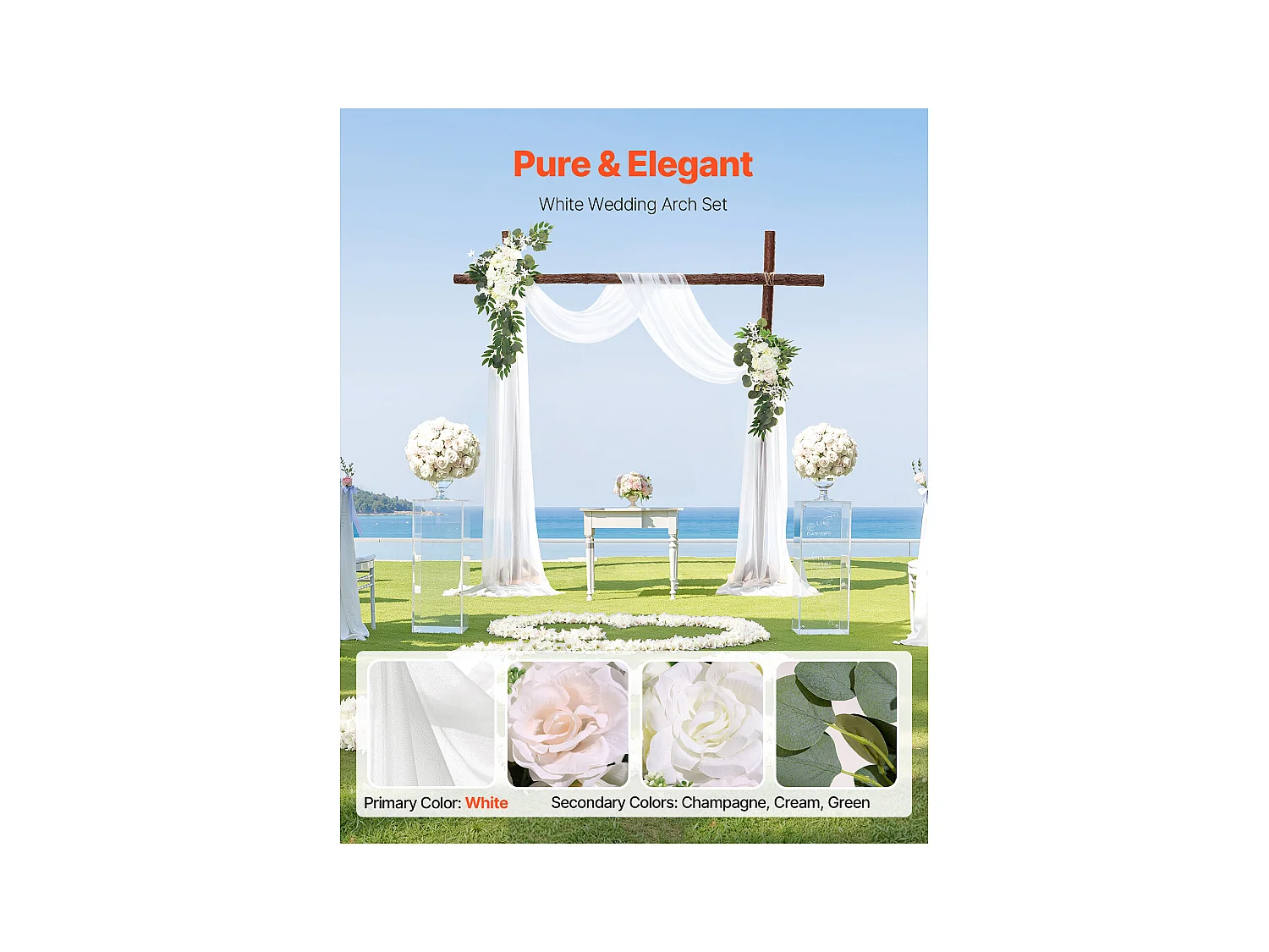 Arche de Mariage SucceBuy Kit de Fleurs Artificielles pour Arche de Mariage, Blanc, 2 Fleurs et 1 Rideau