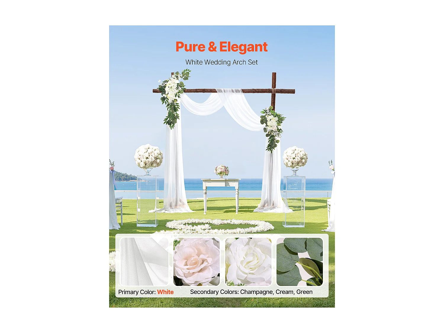 Arche de Mariage SucceBuy Kit de Fleurs Artificielles pour Arche de Mariage, Blanc, 2 Fleurs et 1 Rideau