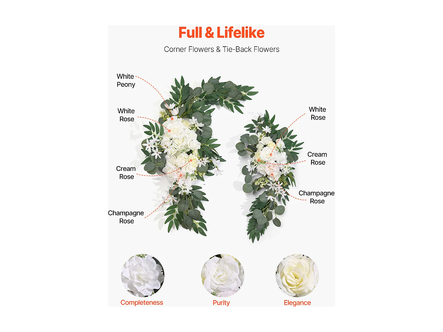 Arche de Mariage SucceBuy Kit de Fleurs Artificielles pour Arche de Mariage, Blanc, 2 Fleurs et 1 Rideau