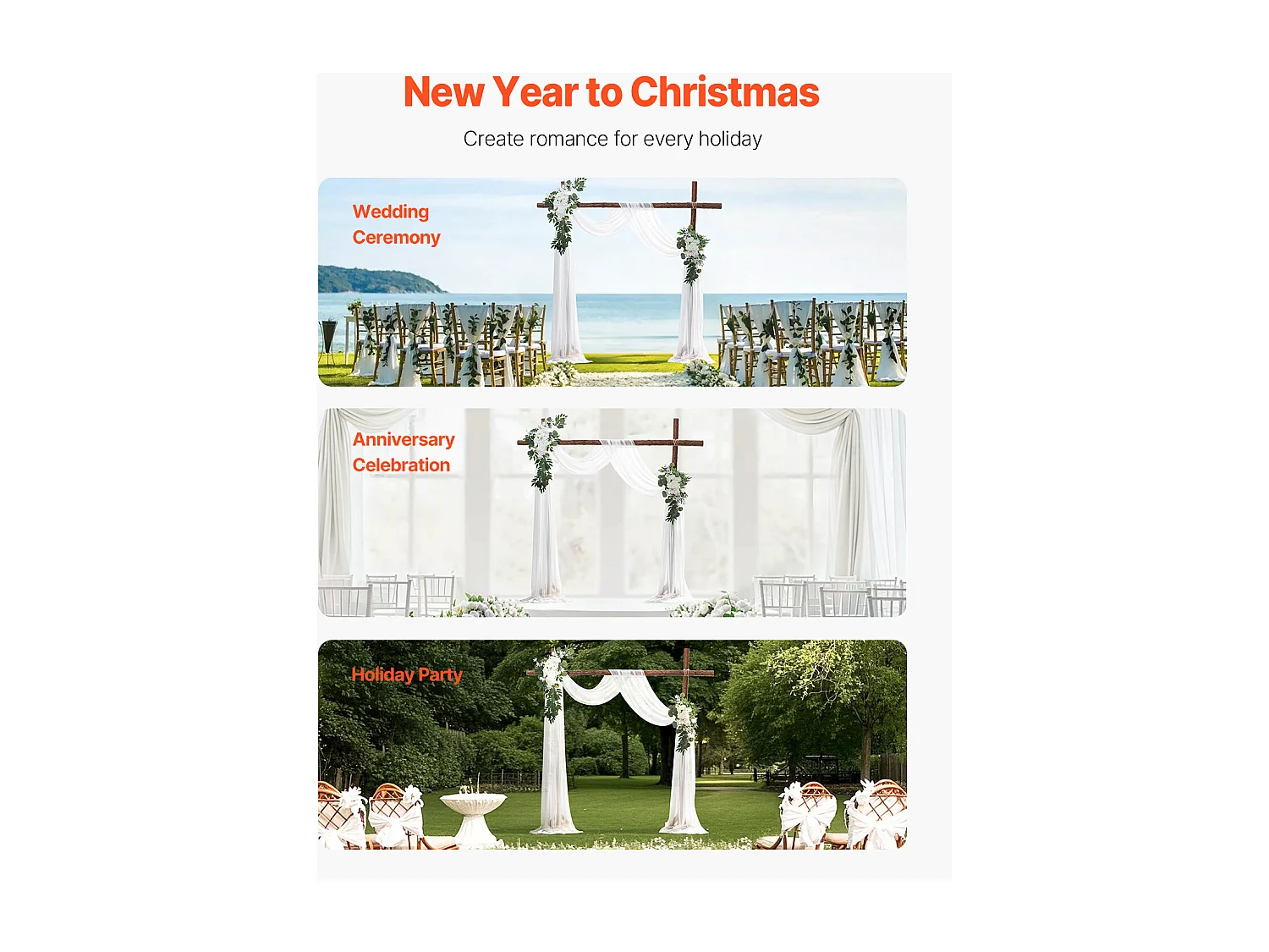 Arche de Mariage SucceBuy Kit de Fleurs Artificielles pour Arche de Mariage, Blanc, 2 Fleurs et 1 Rideau