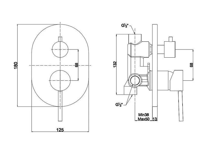 Miscelatore ad incasso con deviatore per doccia "Nyssa" in ottone cromato da parete