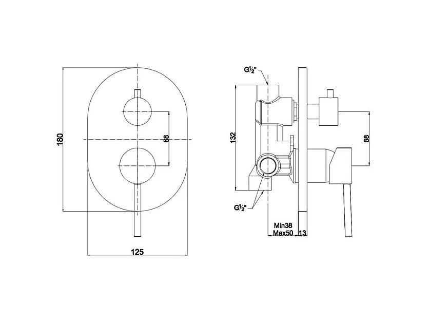 Mezclador de ducha empotrado "Theris" con desviador en latón negro con acabado mate