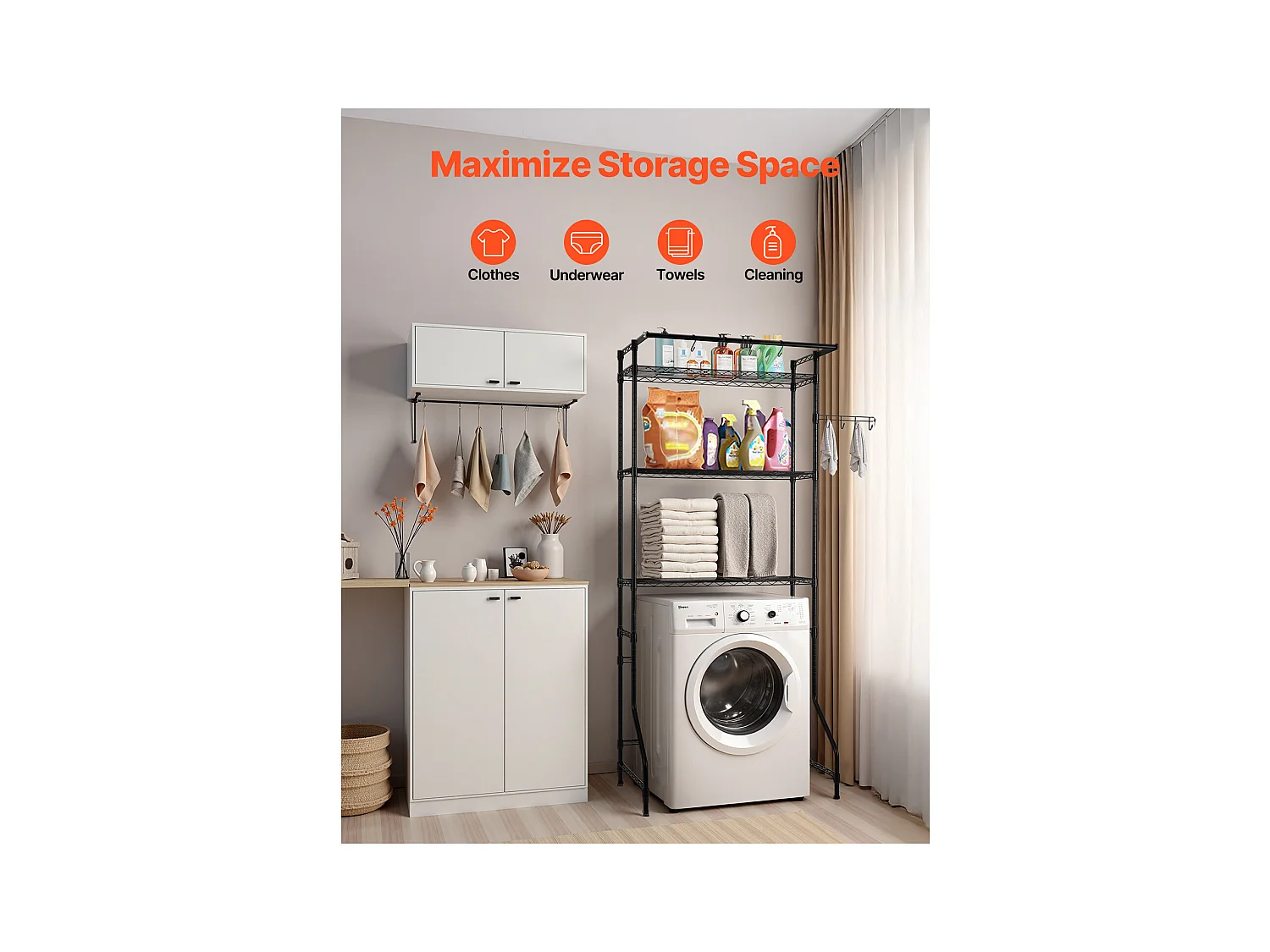 Wasmachineplank SucceBuy Wasmachine en Droger Opbergrek, Enkellaags, 3-laags Plank, Zwart