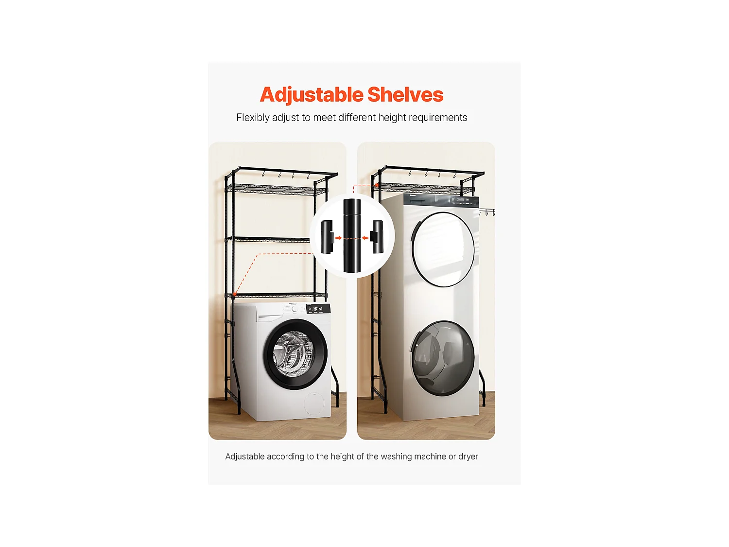 Wasmachineplank SucceBuy Wasmachine en Droger Opbergrek, Enkellaags, 3-laags Plank, Zwart