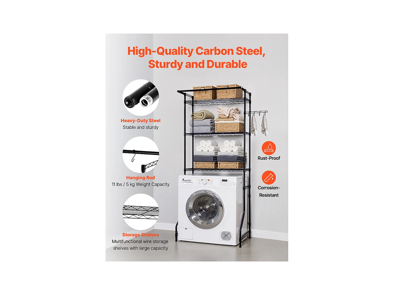 Wasmachineplank SucceBuy Wasmachine en Droger Opbergrek, Enkellaags, 3-laags Plank, Zwart