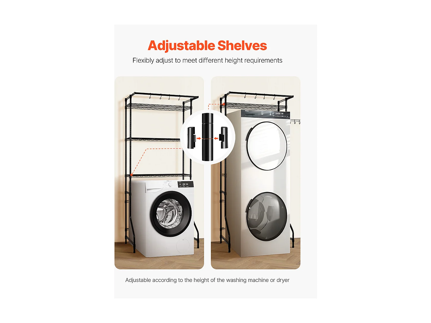 Étagère pour Lave-Linge SucceBuy Étagère de Rangement pour Laveuse et Sécheuse, Une Rangée, Étagère à 3 Niveaux, Noire