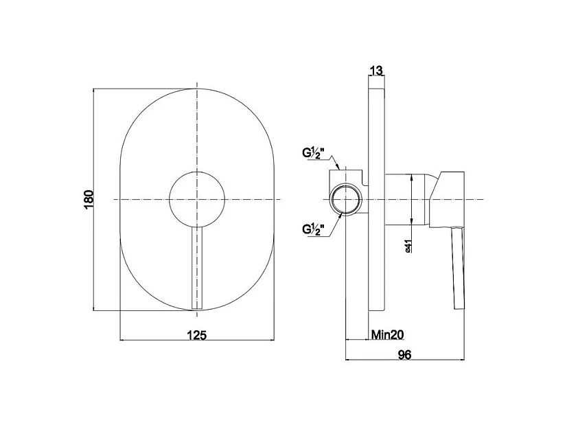 Groupe mitigeur de douche encastré "Zindra" en laiton chromé pour montage mural