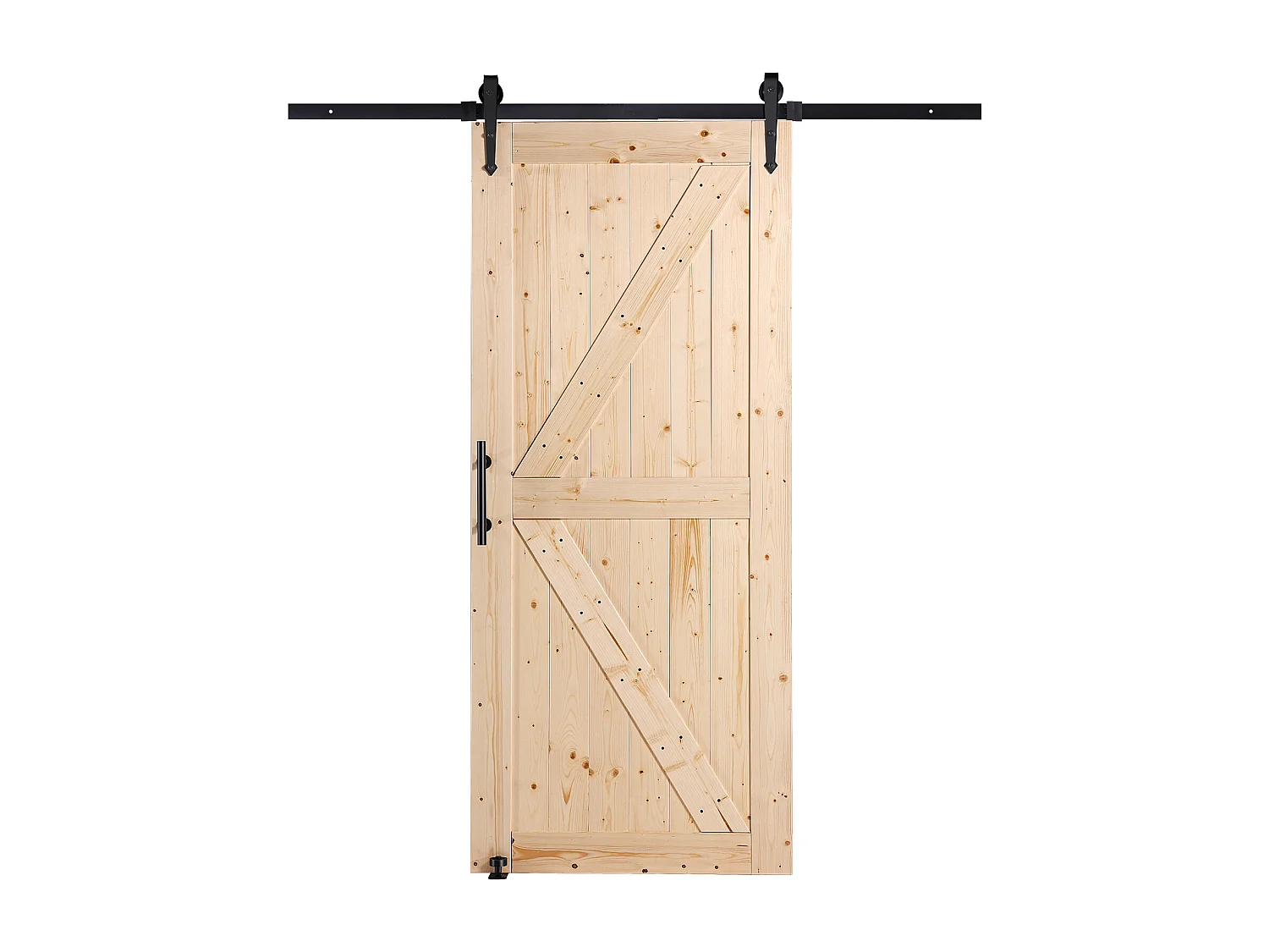 Schuurdeurkit SucceBuy, 91 x 213 cm, Gleufdeur van Spar, Rail en 8-in-1 Hendel, Eenvoudige Installatie