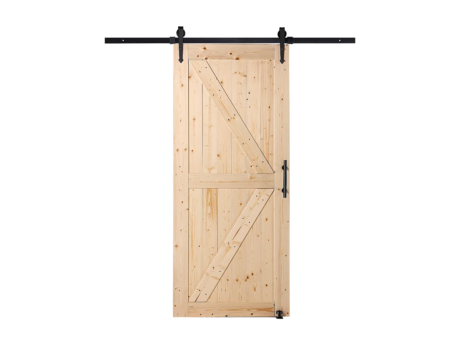 Schuurdeurkit SucceBuy, 91 x 213 cm, Gleufdeur van Spar, Rail en 8-in-1 Hendel, Eenvoudige Installatie