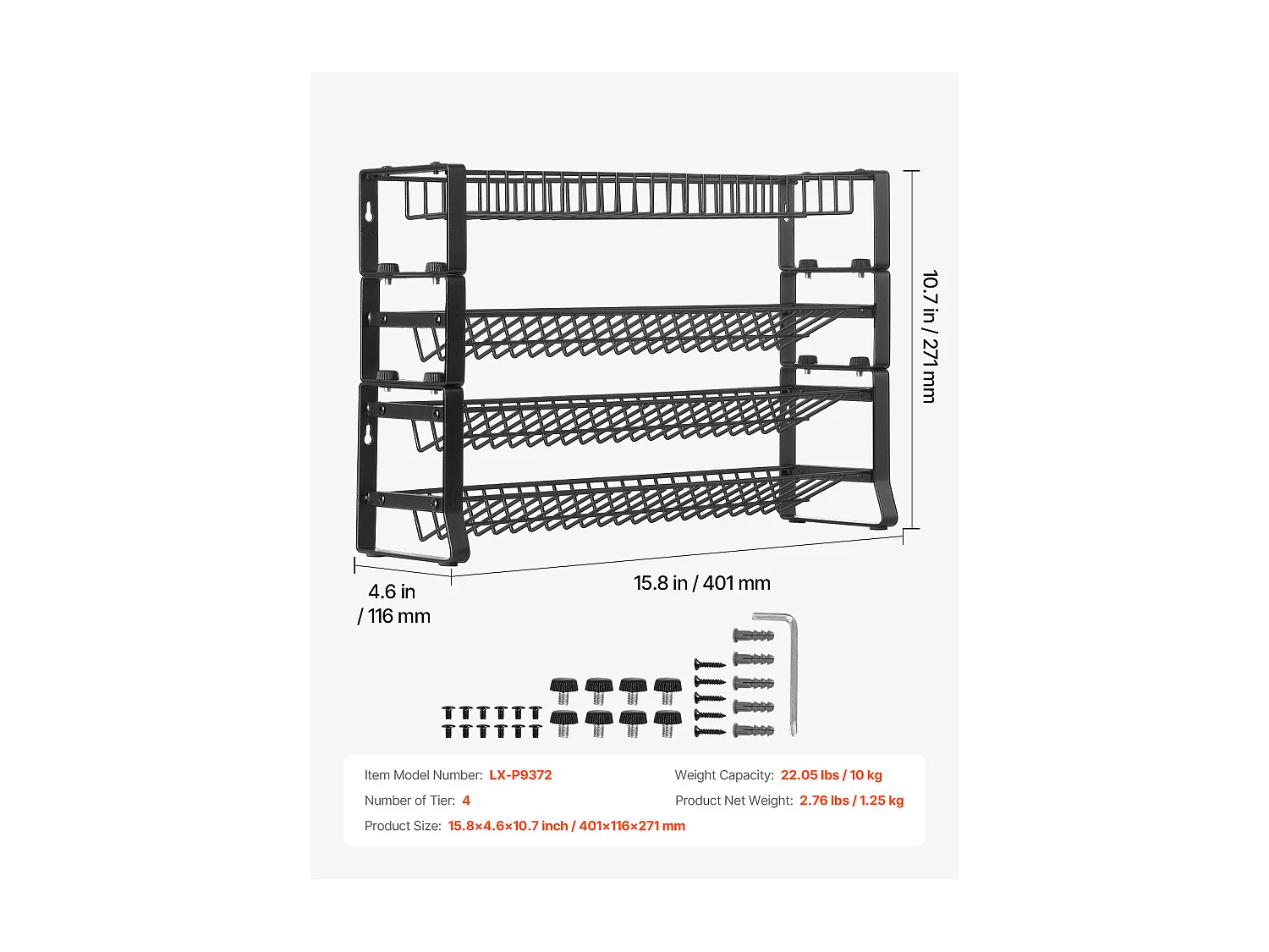 Prateleira de Especiarias SucceBuy Organizador de Especiarias para Armário e Parede, Embalagem de 4 Porta-Temperos