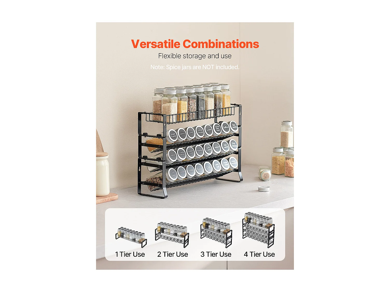 Prateleira de Especiarias SucceBuy Organizador de Especiarias para Armário e Parede, Embalagem de 4 Porta-Temperos