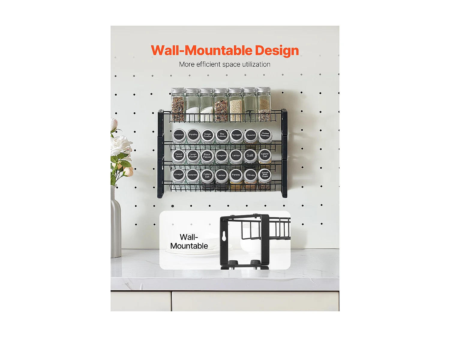 Prateleira de Especiarias SucceBuy Organizador de Especiarias para Armário e Parede, Embalagem de 4 Porta-Temperos
