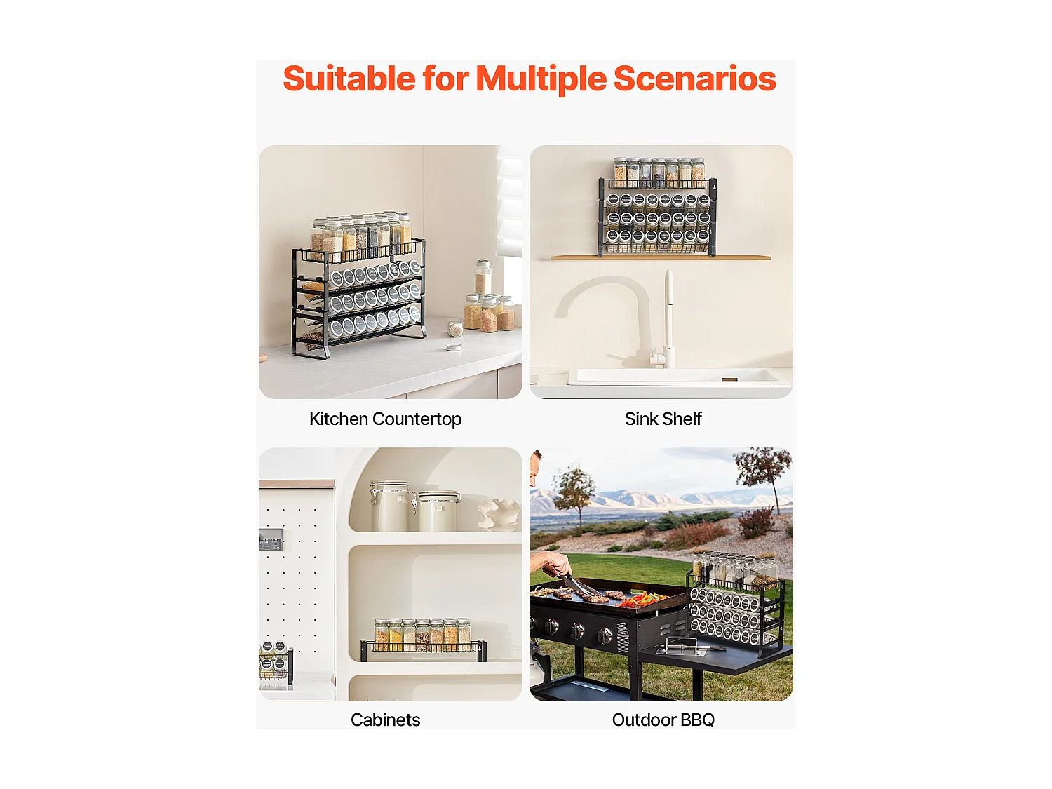 Prateleira de Especiarias SucceBuy Organizador de Especiarias para Armário e Parede, Embalagem de 4 Porta-Temperos