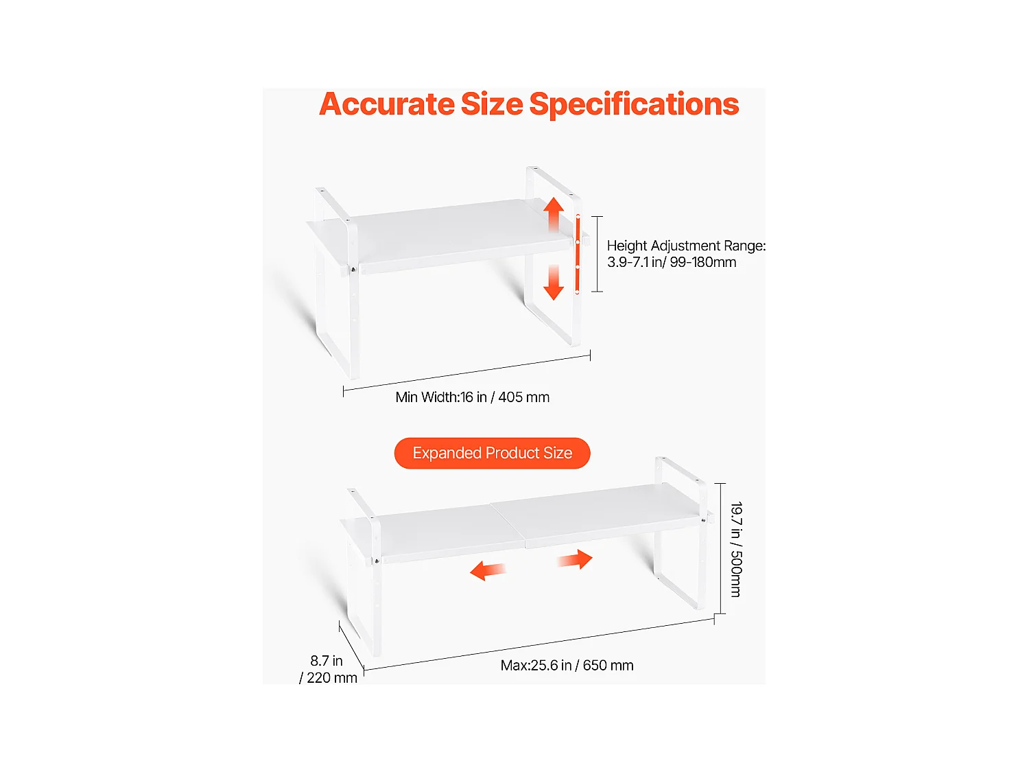 Étagère à Épices SucceBuy Étagère à Épices à 2 Niveaux Ajustable de 99 à 180 mm, Couleur Blanche