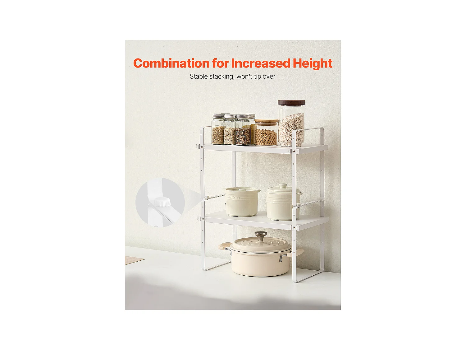 Étagère à Épices SucceBuy Étagère à Épices à 2 Niveaux Ajustable de 99 à 180 mm, Couleur Blanche