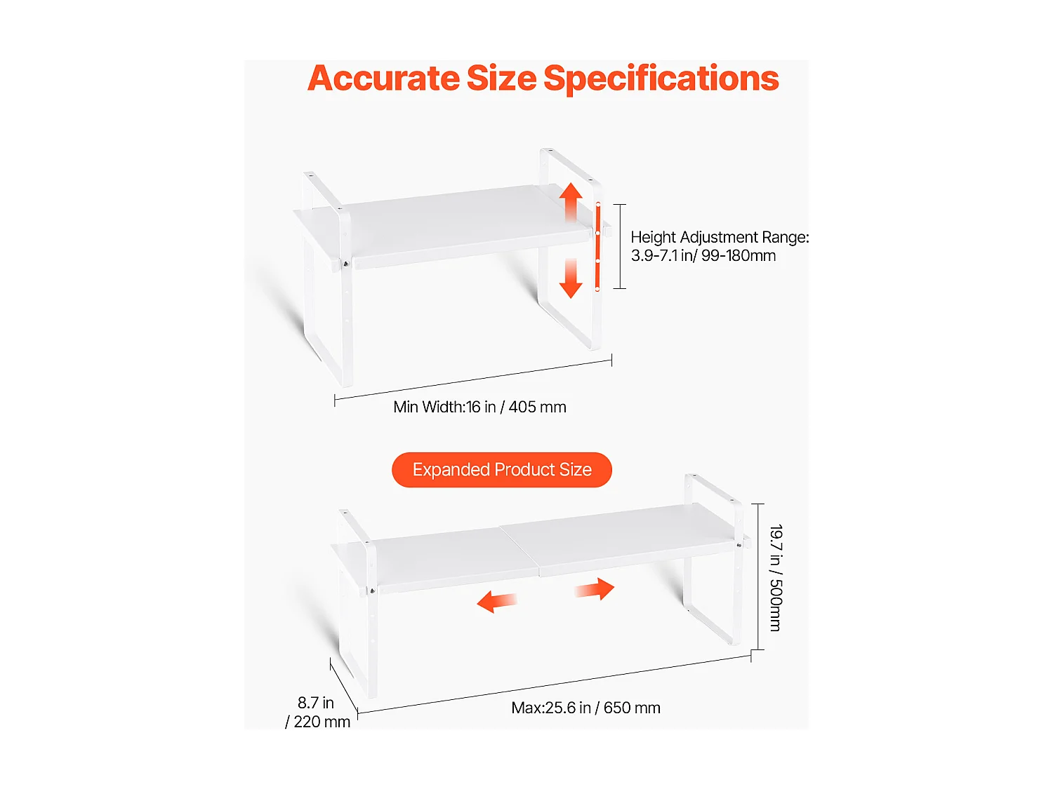 Étagère à Épices SucceBuy Étagère à Épices à 2 Niveaux Ajustable de 99 à 180 mm, Couleur Blanche