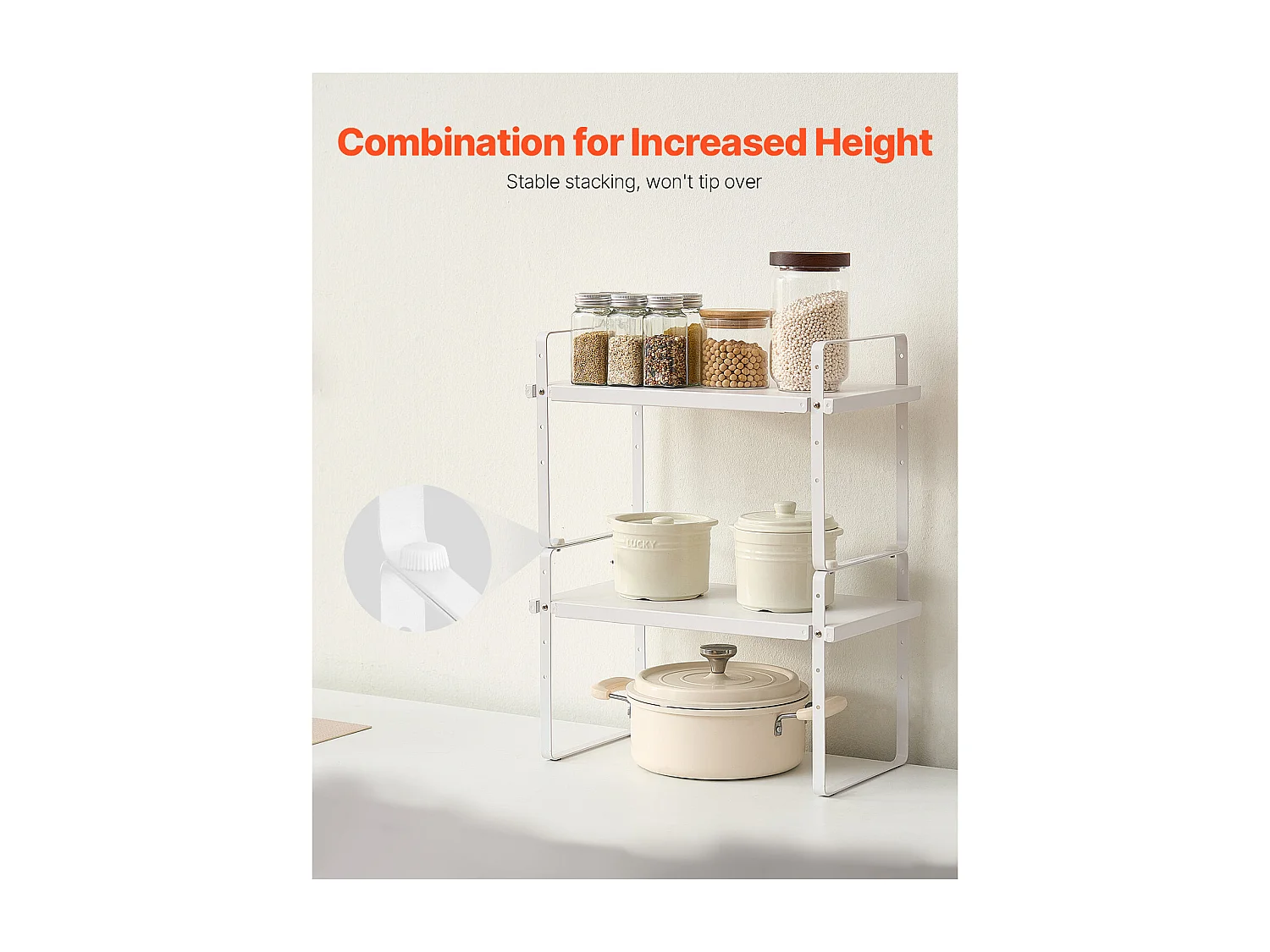 Étagère à Épices SucceBuy Étagère à Épices à 2 Niveaux Ajustable de 99 à 180 mm, Couleur Blanche
