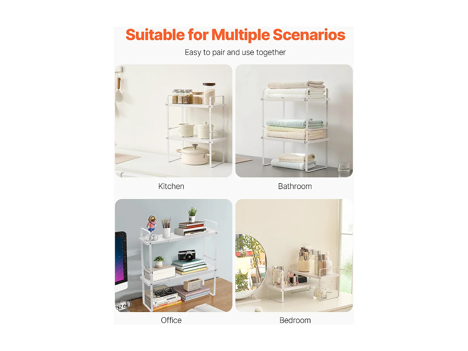 Étagère à Épices SucceBuy Étagère à Épices à 2 Niveaux Ajustable de 99 à 180 mm, Couleur Blanche