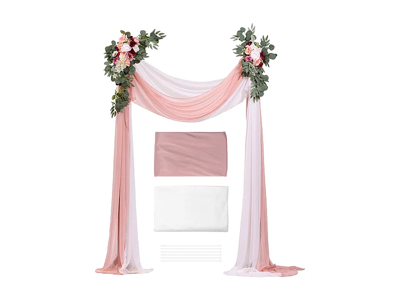 Arco de Boda SucceBuy Kit de Flores Artificiales para Arco de Boda, Rosa, 2 Flores y 2 Cortinas
