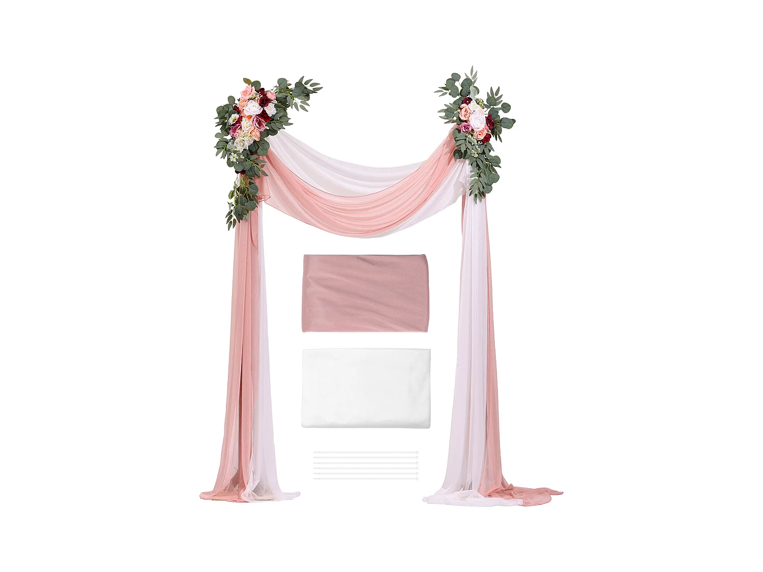 Arche de Mariage SucceBuy Kit de Fleurs Artificielles pour Arche de Mariage - Rose, 2 Fleurs et 2 Rideaux