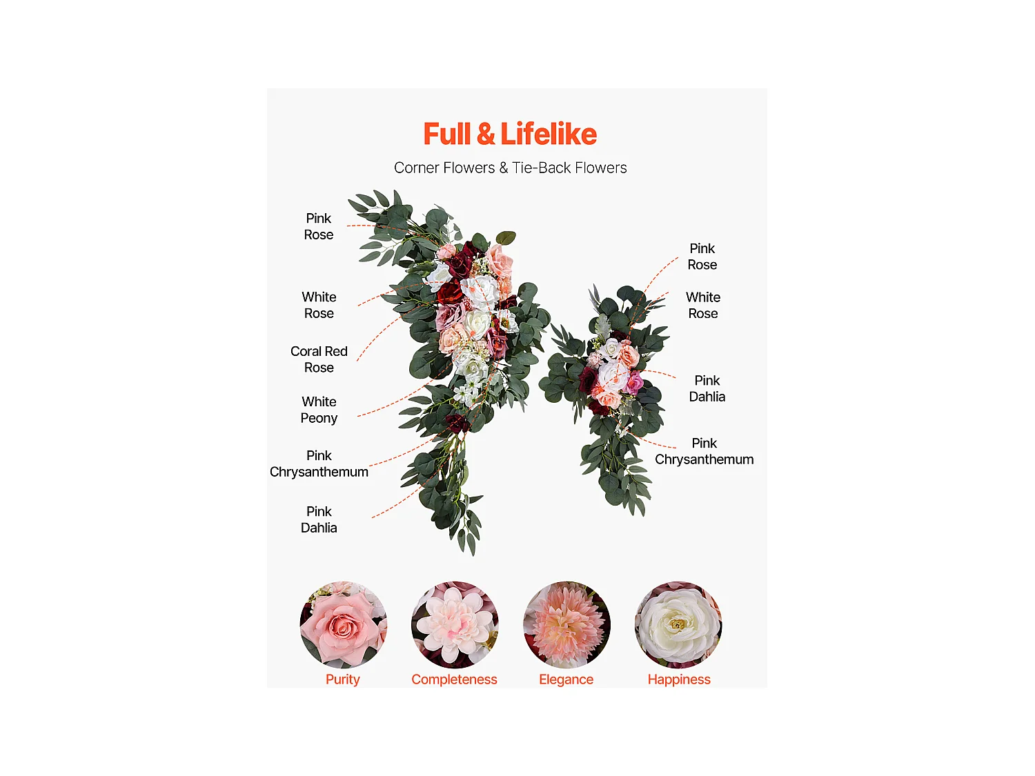 Arche de Mariage SucceBuy Kit de Fleurs Artificielles pour Arche de Mariage - Rose, 2 Fleurs et 2 Rideaux