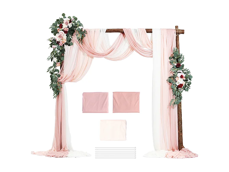 Arco de Casamento SucceBuy Kit de Flores Artificiais para Arco de Casamento - Rosa, 2 Flores e 3 Cortinas