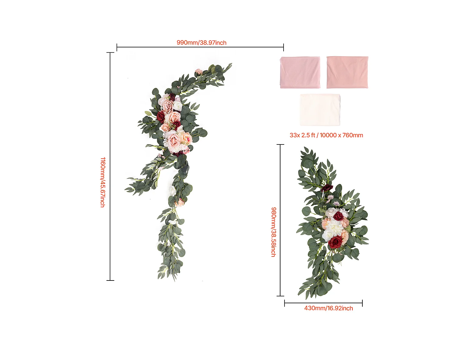 Arche de Mariage SucceBuy Kit de Fleurs Artificielles pour Arche de Mariage - Rose, 2 Fleurs et 3 Rideaux