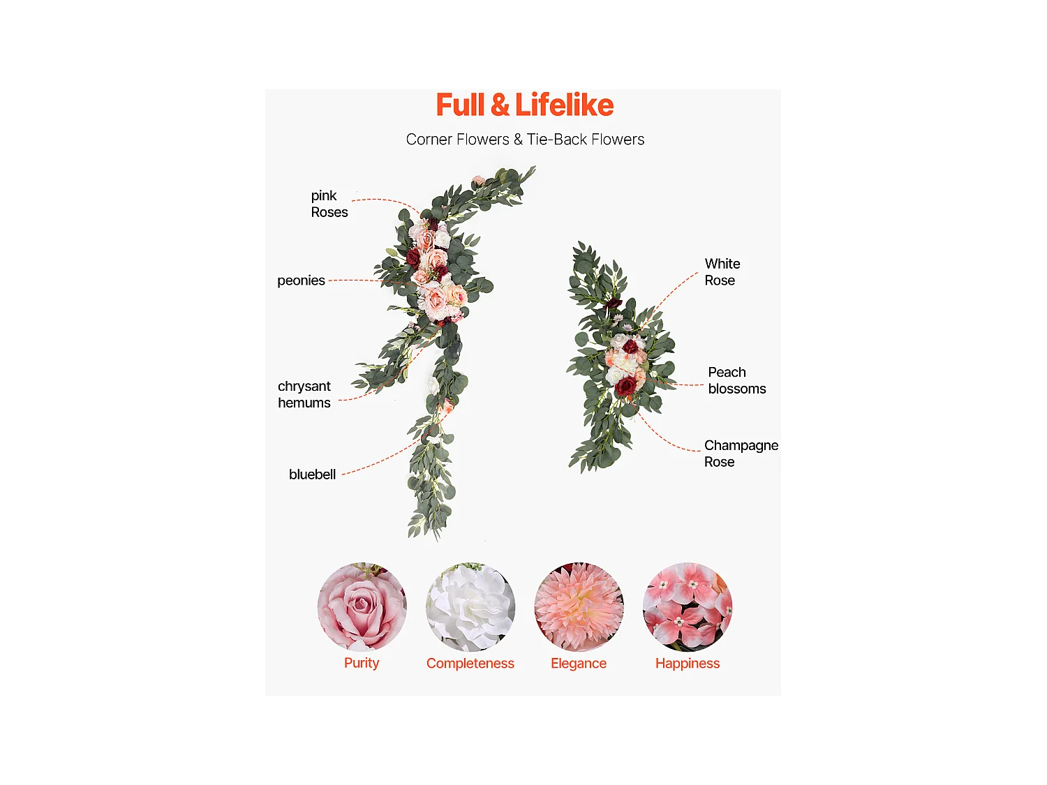 Arche de Mariage SucceBuy Kit de Fleurs Artificielles pour Arche de Mariage - Rose, 2 Fleurs et 3 Rideaux